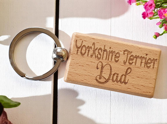 Yorkshire Terrier Dad Keyring Gift - Nice Cute Engraved Wooden Key Fob Novelty Dog Owner Present