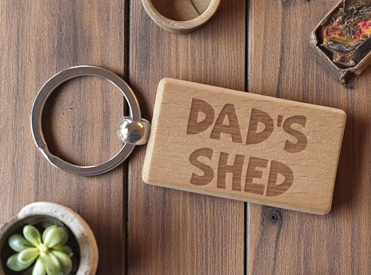 Dad's Shed Keyring Nice Cute Custom Engraved Wooden Key Fob Novelty House Home Keys Personalised Present