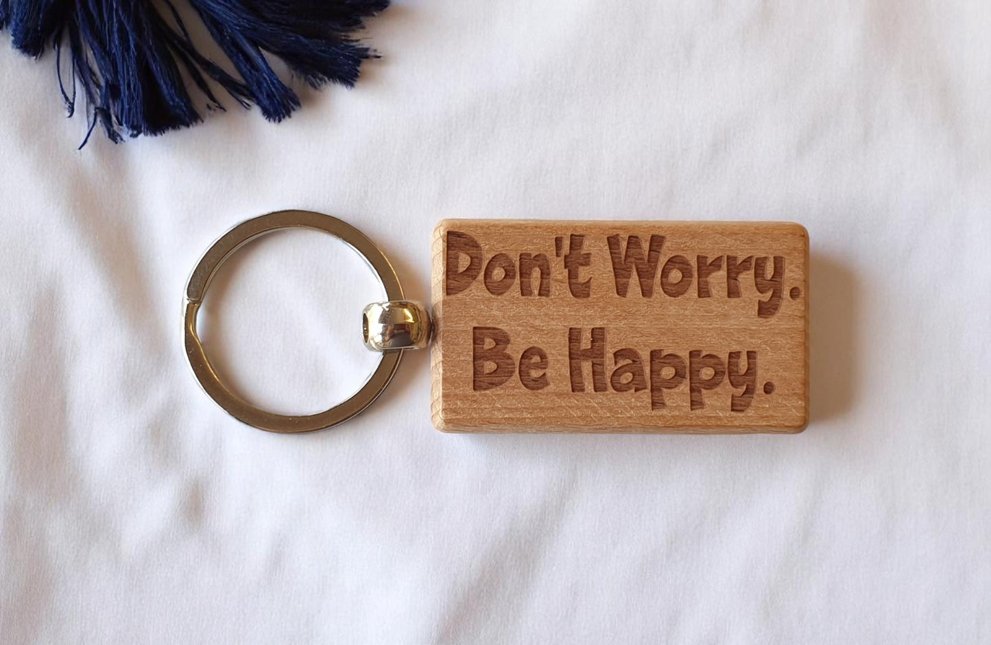 Fun Keyring Gift Don't Worry Be Happy Cute Engraved Wooden Key Fob Chain Fun Nice Custom Present