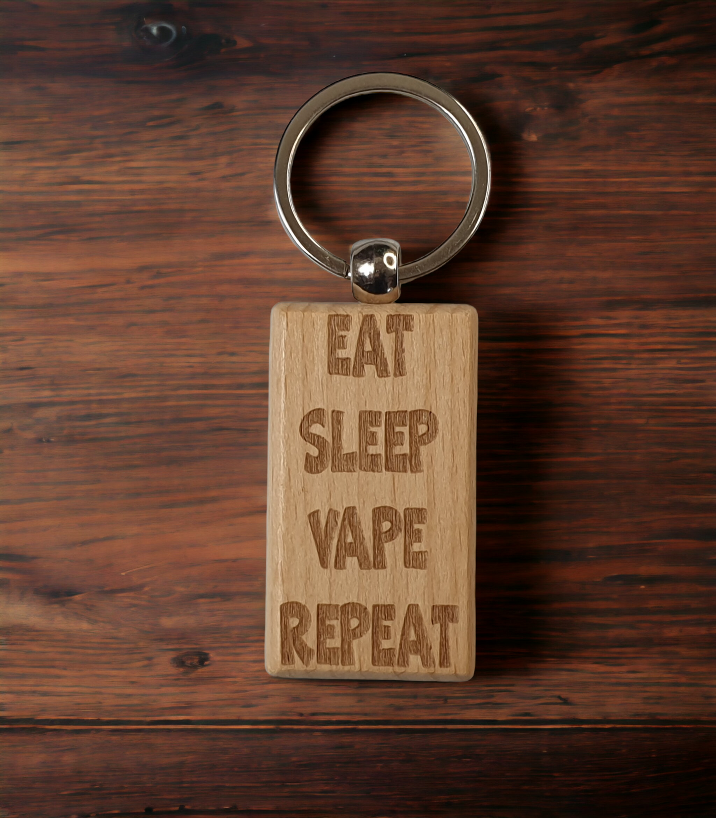 Vaping Keyring Gift - Eat Sleep Vape Repeat - Nice Cute Engraved Wooden Key Fob Novelty Present