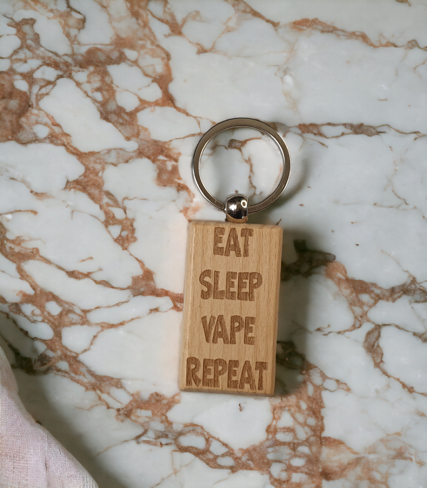 Vaping Keyring Gift - Eat Sleep Vape Repeat - Nice Cute Engraved Wooden Key Fob Novelty Present