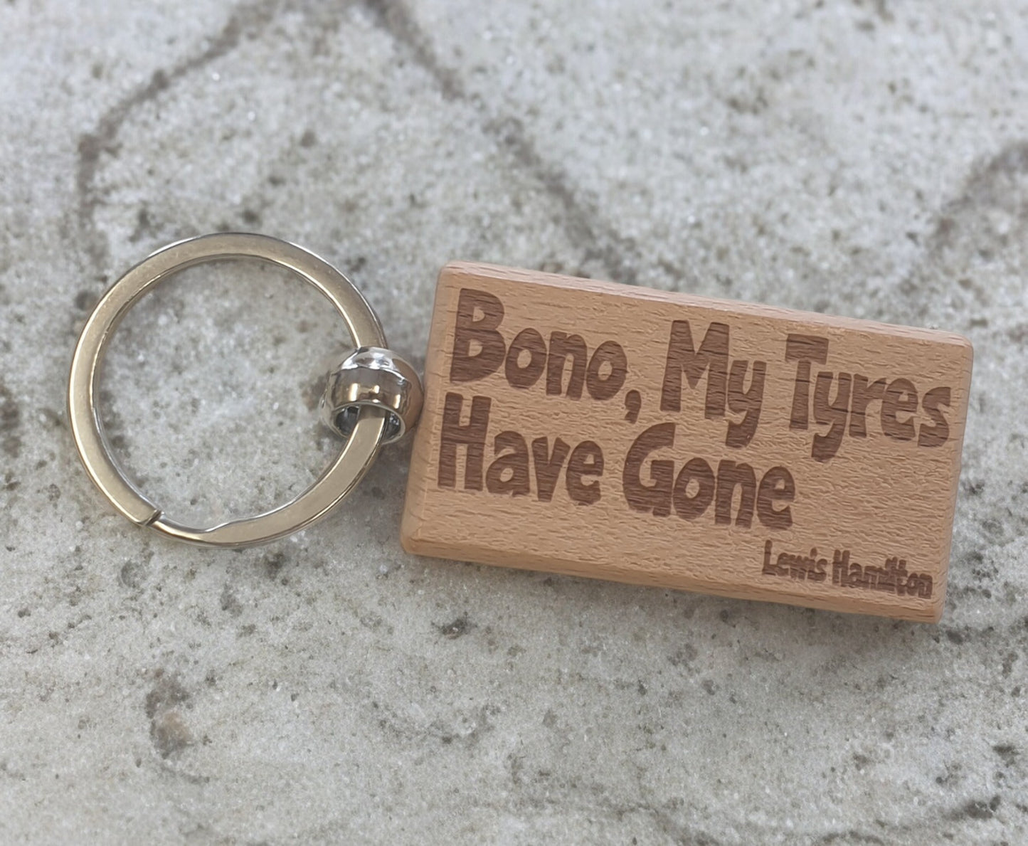 Lewis Hamilton Keyring Gift Bono My Tyres Have Gone Engraved Wooden Key Fob Fun Novelty Nice F1 Present