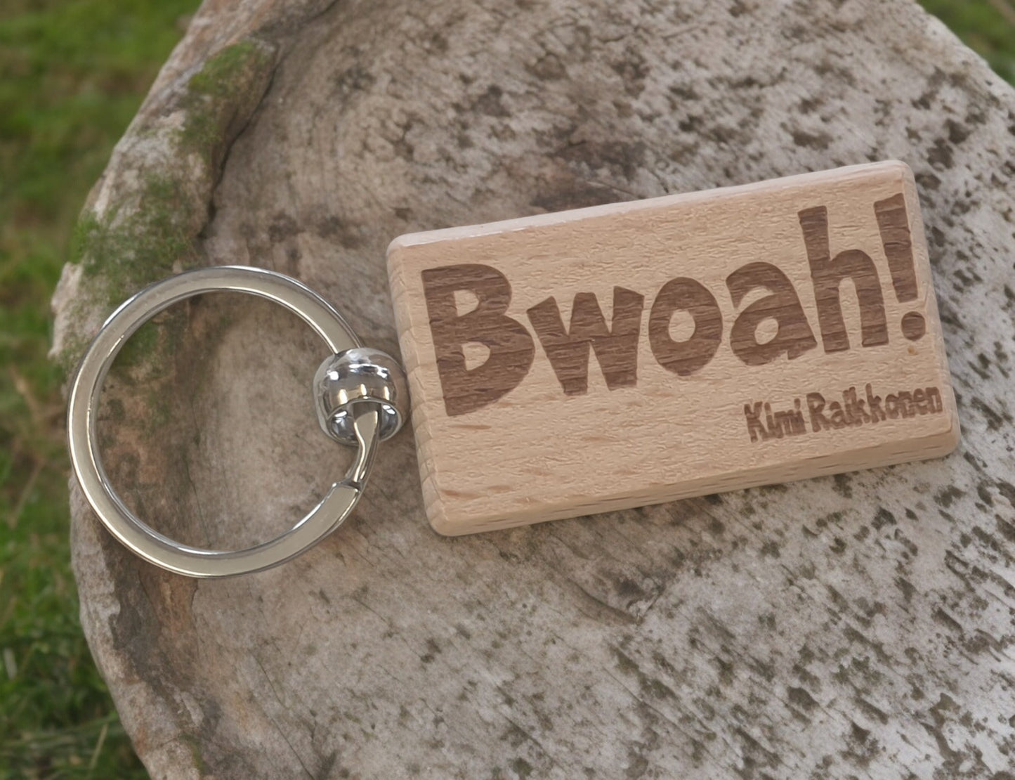 Kimi Raikkonen Keyring Gift Bwoah Engraved Wooden Key Fob Fun Novelty Nice F1 Present