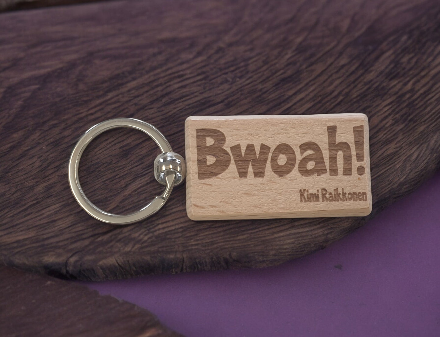 Kimi Raikkonen Keyring Gift Bwoah Engraved Wooden Key Fob Fun Novelty Nice F1 Present