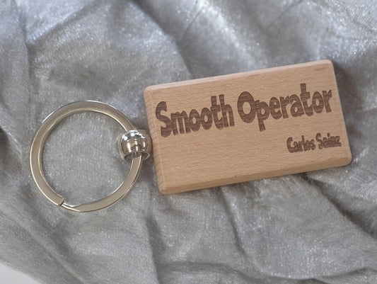 Carlos Sainz Keyring Gift Smooth Operator Engraved Wooden Key Fob Fun Novelty Nice F1 Present