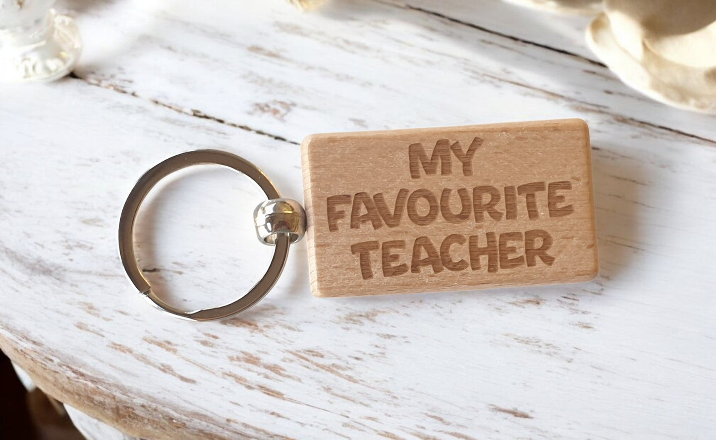 Teacher Keyring Gift My Favourite Cute Engraved Wooden Key Fob Fun Novelty Nice Present