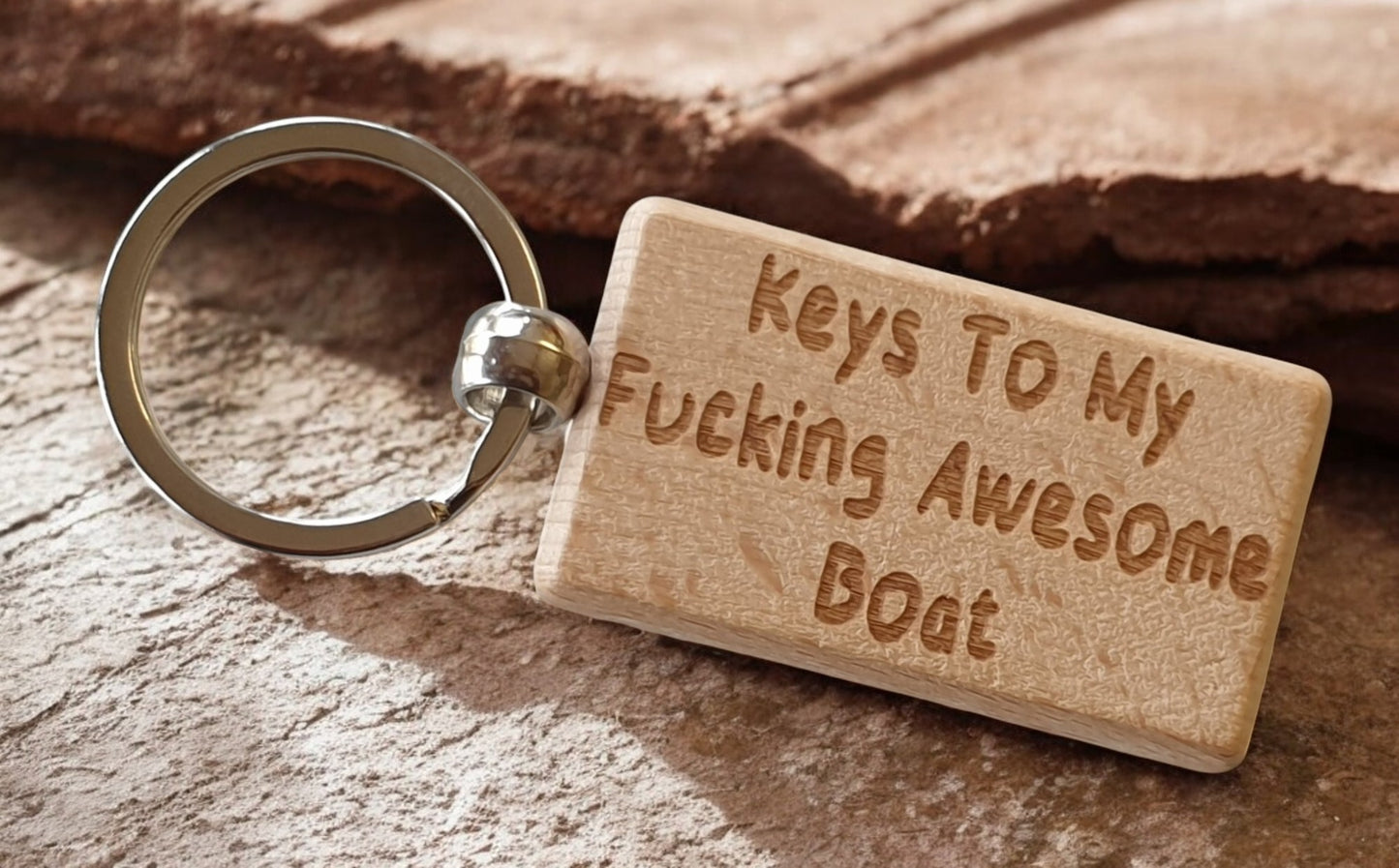 Boating Keyring Gift - Keys To My Fucking Awesome Boat - Nice Cute Fun Engraved Wooden Key Fob Novelty Custom Present
