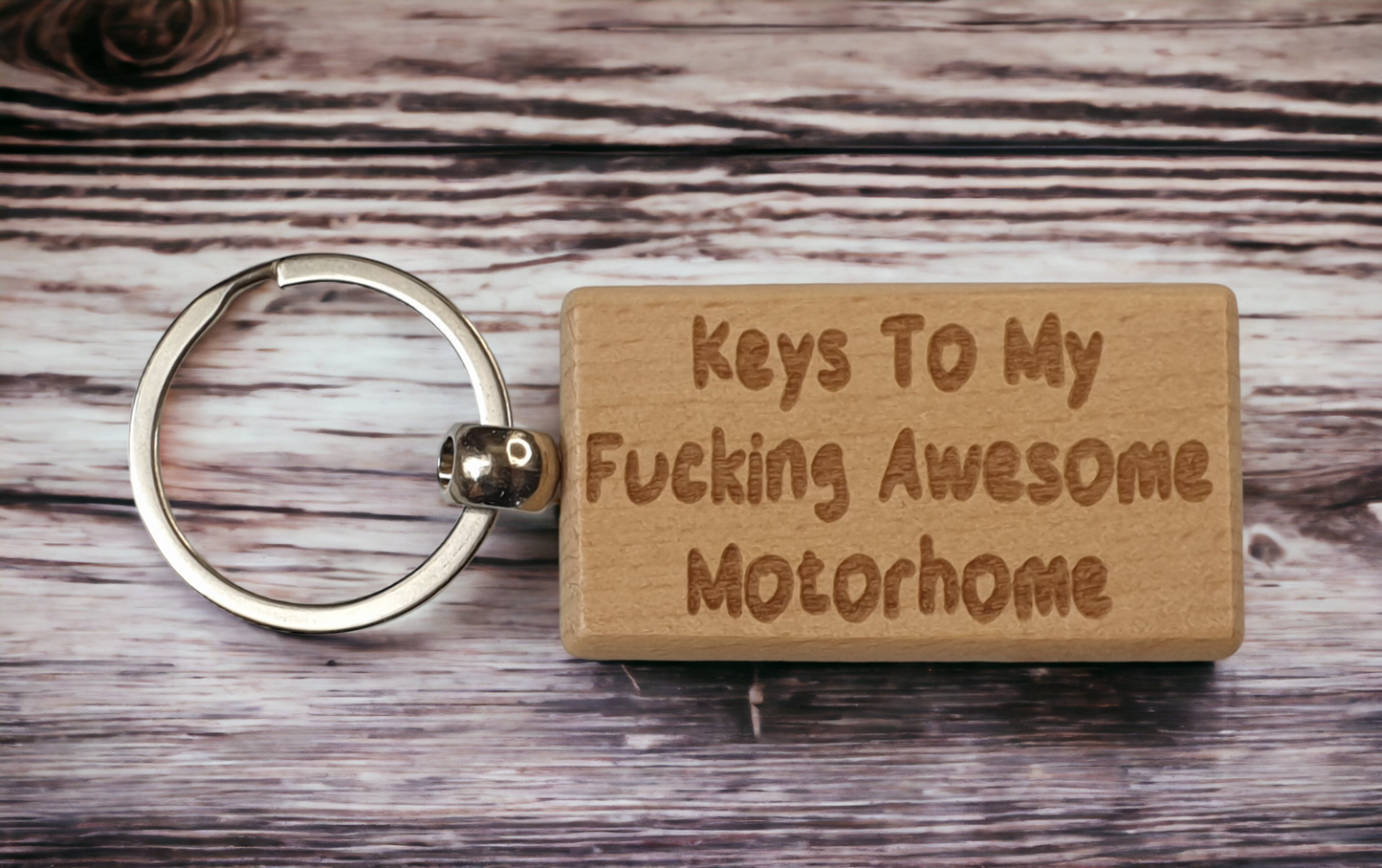 Motorhome Keyring Gift - Keys To My Fucking Awesome Motorhome - Nice Cute Engraved Wooden Key Fob Novelty Custom Present