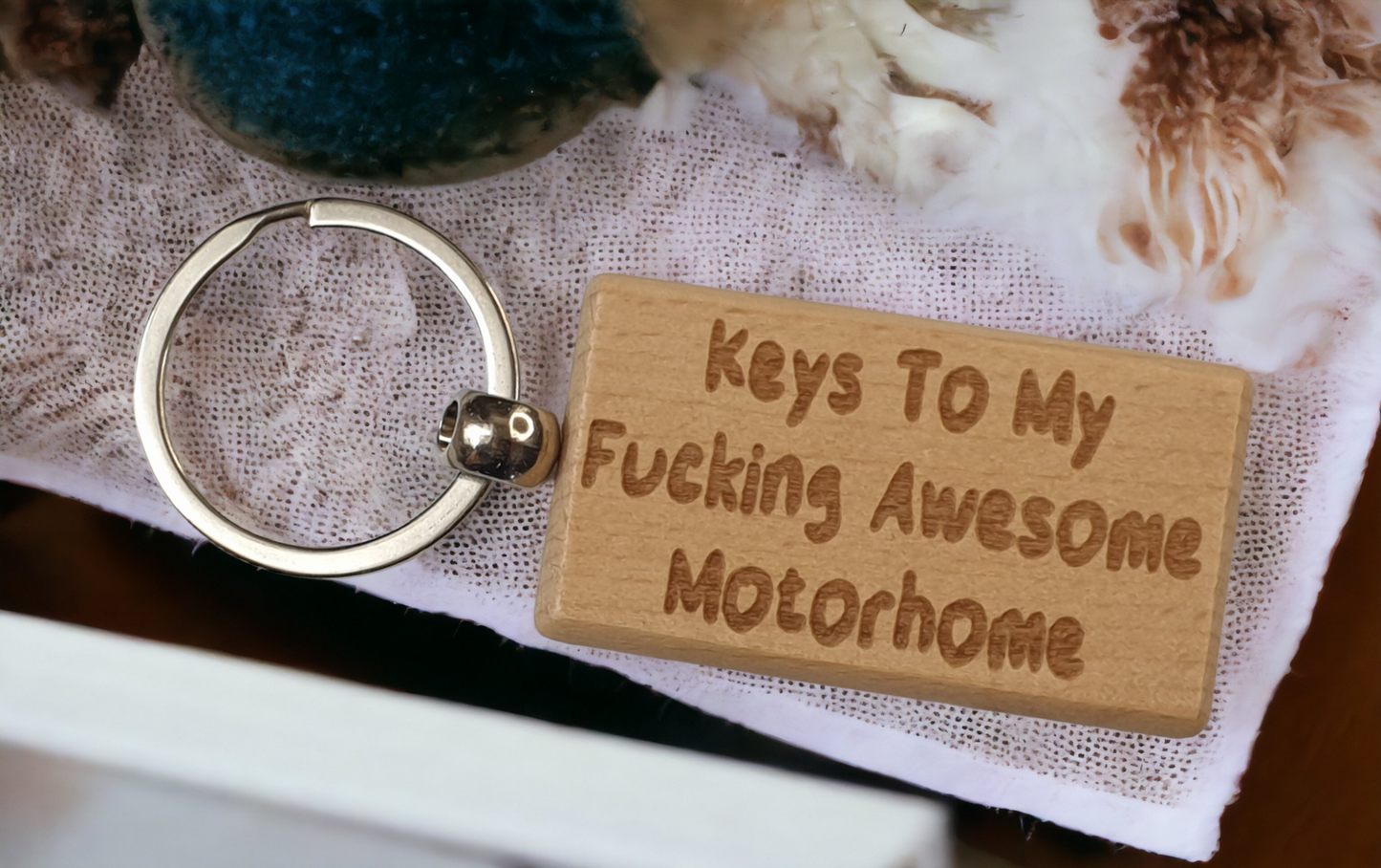 Motorhome Keyring Gift - Keys To My Fucking Awesome Motorhome - Nice Cute Engraved Wooden Key Fob Novelty Custom Present