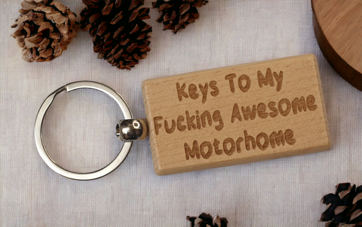 Motorhome Keyring Gift - Keys To My Fucking Awesome Motorhome - Nice Cute Engraved Wooden Key Fob Novelty Custom Present