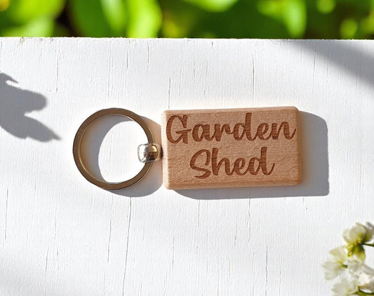 Garden Shed Keyring Nice Cute Custom Engraved Wooden Key Fob Novelty House Keys Present