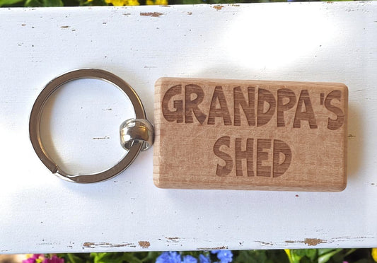 Grandpa's Shed Keyring Nice Cute Custom Engraved Wooden Key Fob Novelty House Home Keys