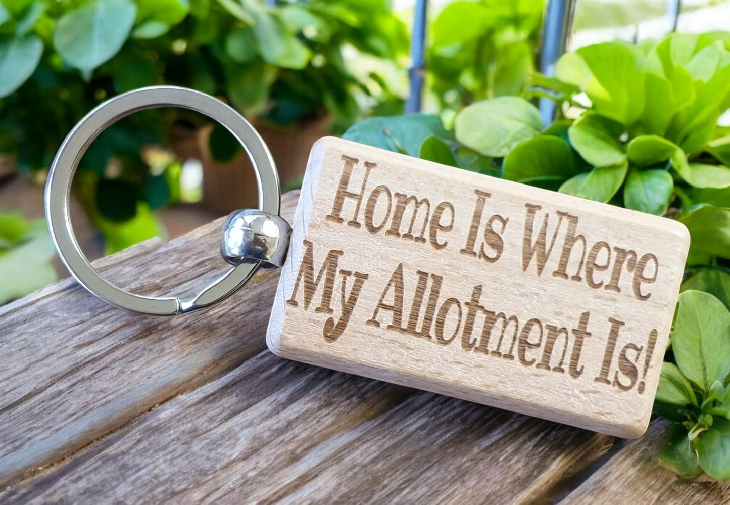 Allotment Keyring Gift Home Is Where My Allotment Is Cute Engraved Wooden Key Fob Novelty Custom Gardening Present