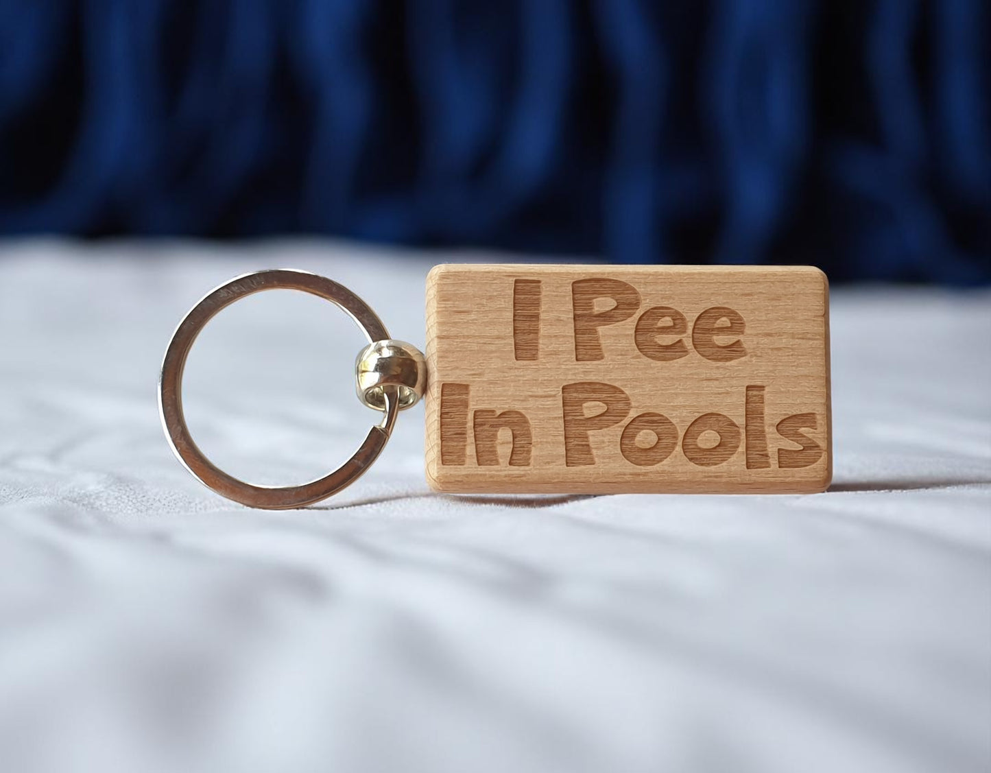 Funny Keyring Gift I Pee In Pools Engraved Wooden Key Fob Fun Novelty Nice Cute Present