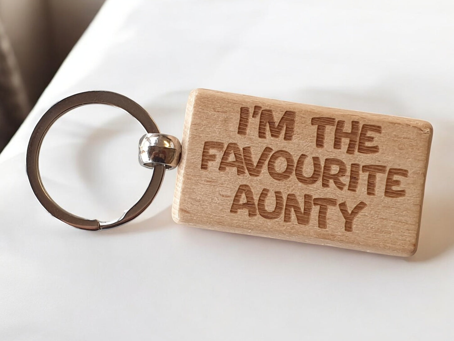 Aunty Keyring Gift I'm The Favourite Cute Engraved Wooden Key Fob Fun Novelty Nice Present