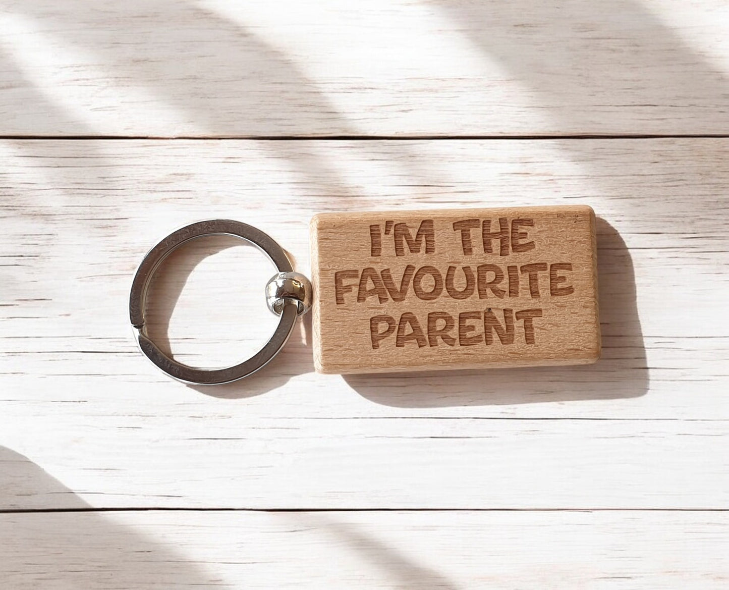 Mum Dad Keyring Gift I'm The Favourite Parent Cute Engraved Wooden Key Fob Fun Novelty Nice Present