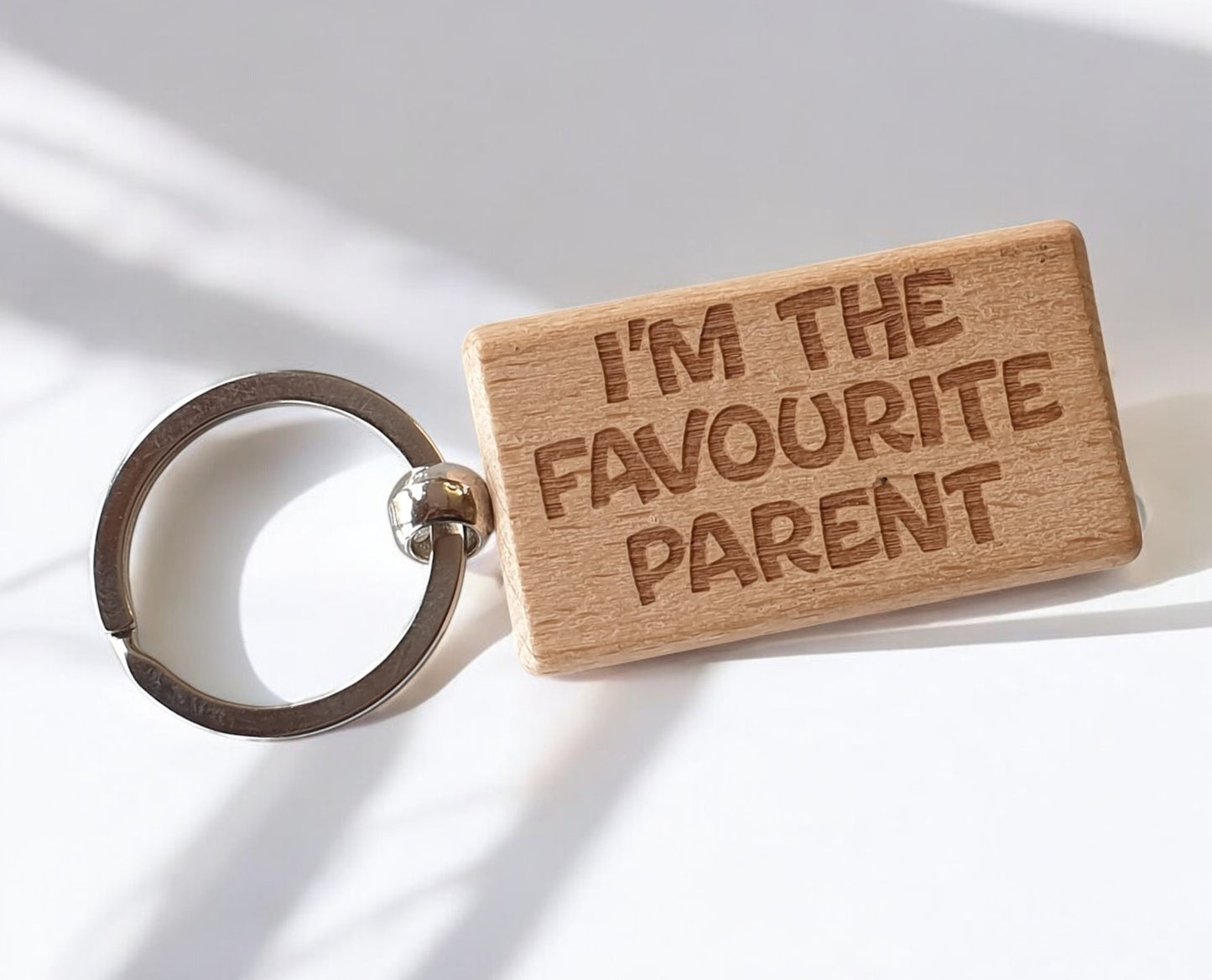 Mum Dad Keyring Gift I'm The Favourite Parent Cute Engraved Wooden Key Fob Fun Novelty Nice Present