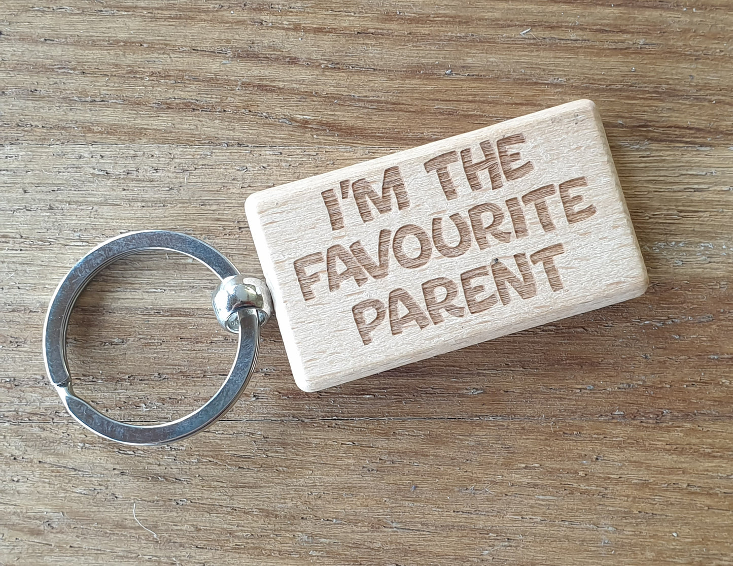Mum Dad Keyring Gift I'm The Favourite Parent Cute Engraved Wooden Key Fob Fun Novelty Nice Present