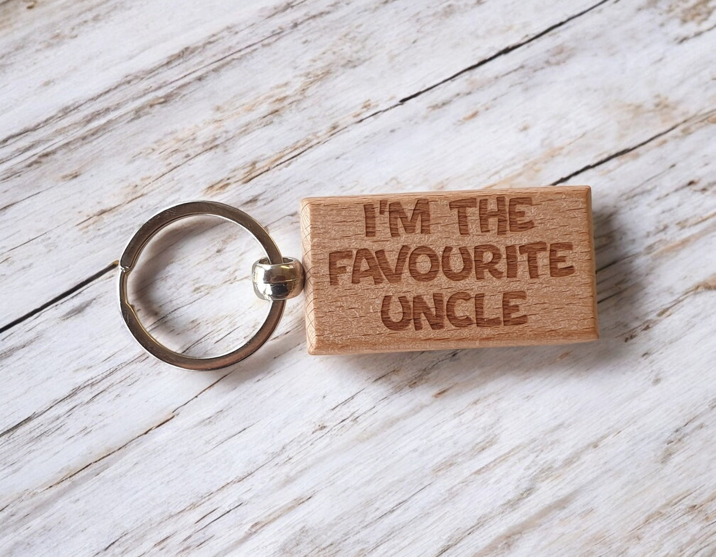 Uncle Keyring Gift I'm The Favourite Cute Engraved Wooden Key Fob Fun Novelty Nice Present