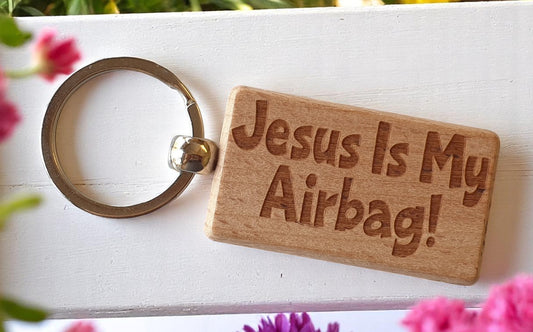 Fun Keyring Gift Jesus Is My Airbag Cute Engraved Wooden Key Fob Chain Fun Nice Custom Present