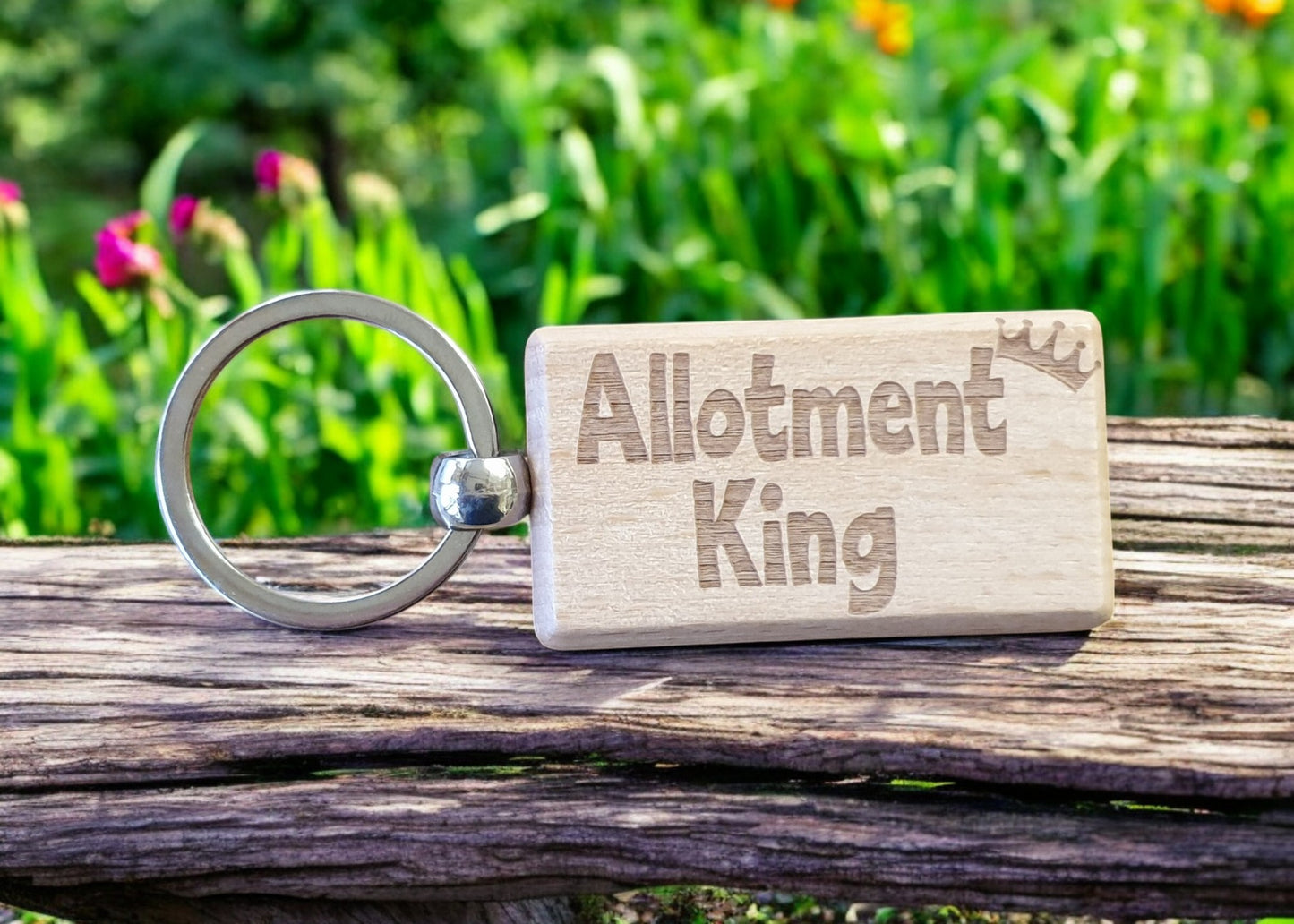 Allotment Keyring Gift Allotment King Cute Engraved Wooden Key Fob Novelty Custom Gardening Present
