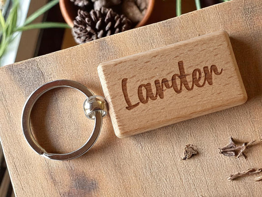 Larder Keyring Nice Cute Custom Engraved Wooden Key Fob Novelty House Keys Present