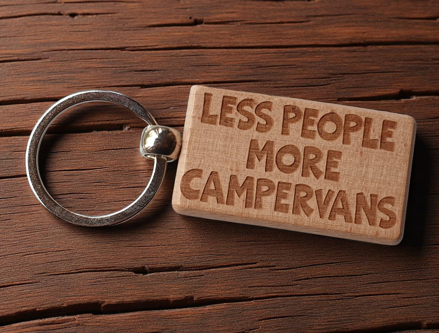 Campervan Keyring Gift Less People More Cute Engraved Wooden Key Fob Fun Novelty Nice Custom Present