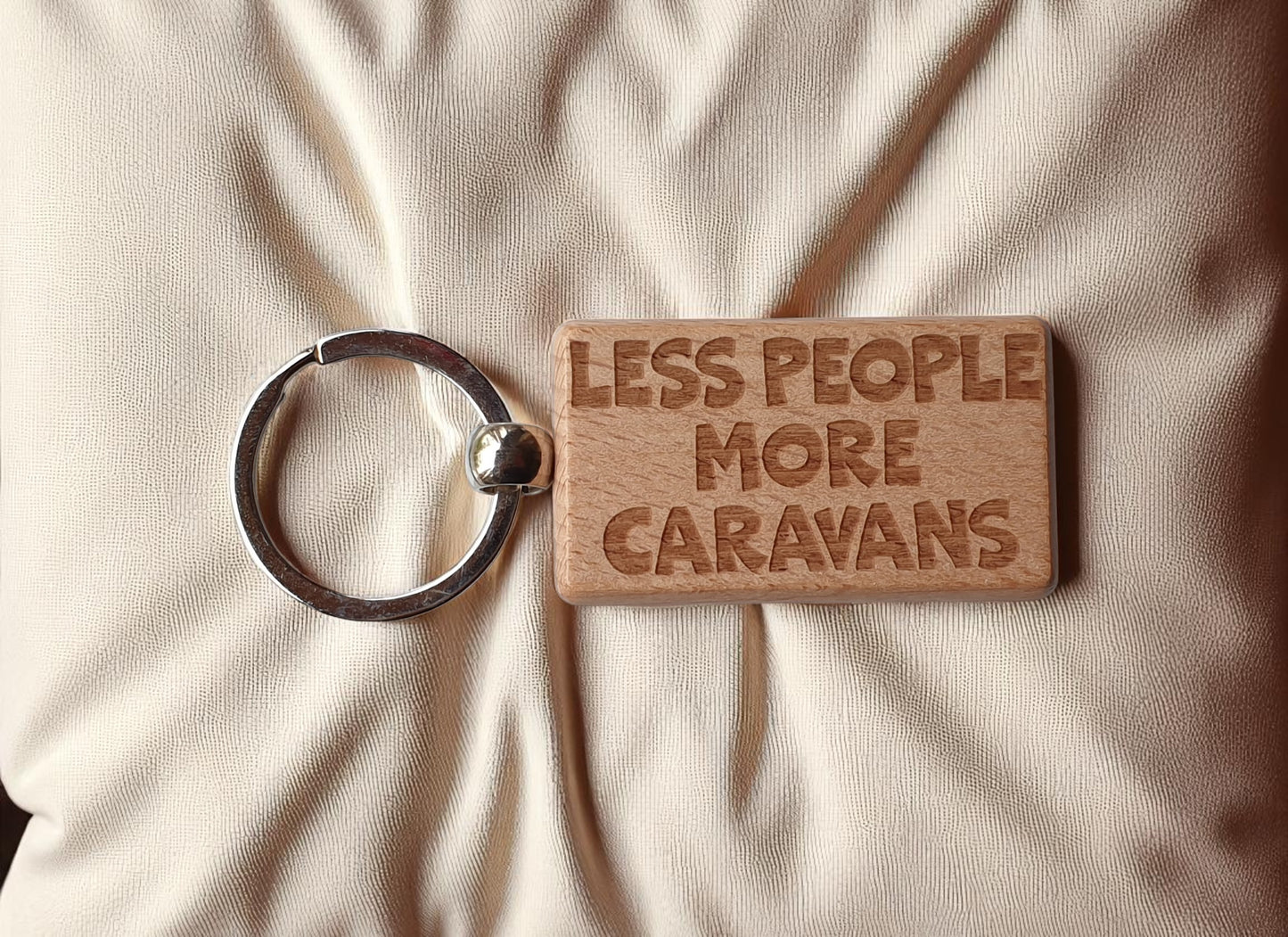 Caravan Keyring Gift Less People More Cute Engraved Wooden Key Fob Fun Novelty Nice Present