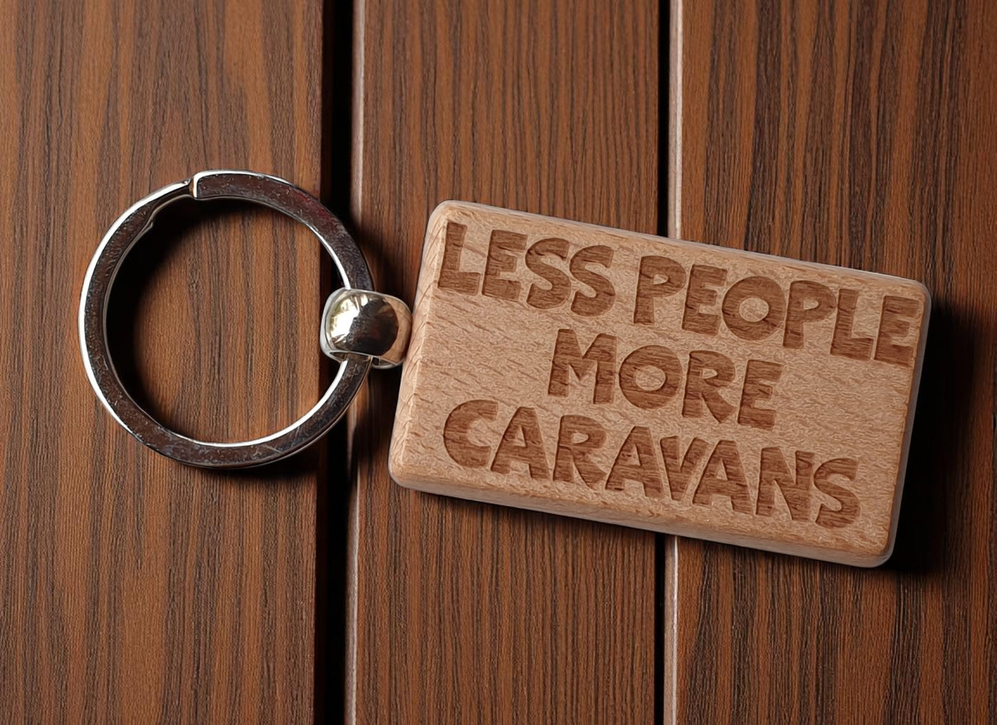 Caravan Keyring Gift Less People More Cute Engraved Wooden Key Fob Fun Novelty Nice Present
