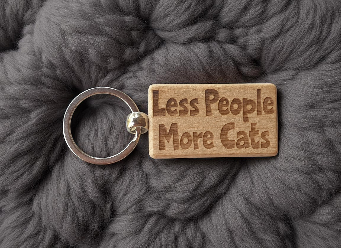 Cat Owner Keyring Gift Less People More Cats Nice Cute Engraved Wooden Key Fob Novelty Present