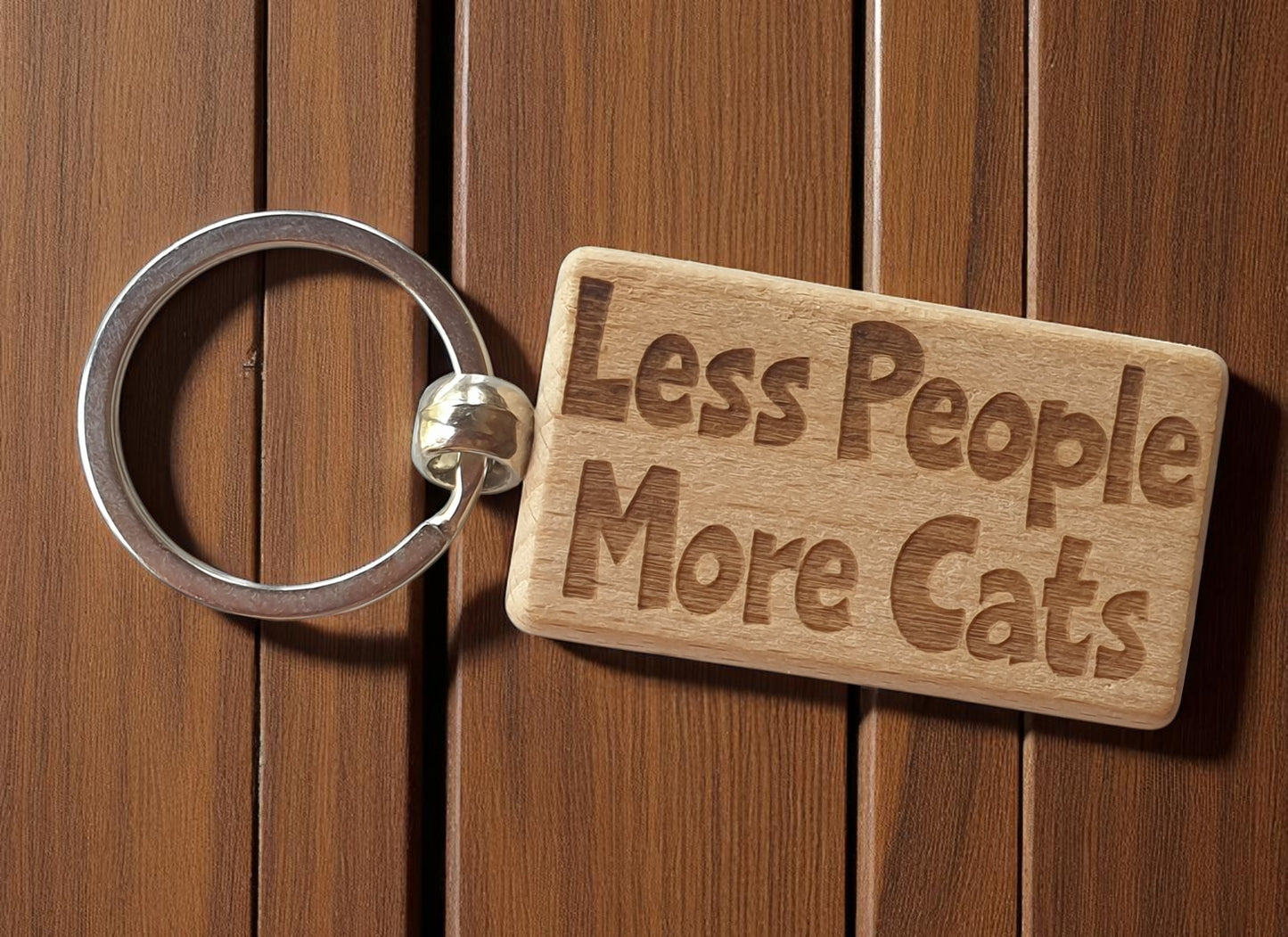 Cat Owner Keyring Gift Less People More Cats Nice Cute Engraved Wooden Key Fob Novelty Present