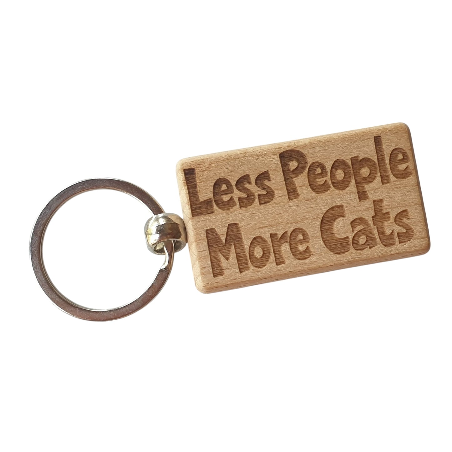 Cat Owner Keyring Gift Less People More Cats Nice Cute Engraved Wooden Key Fob Novelty Present
