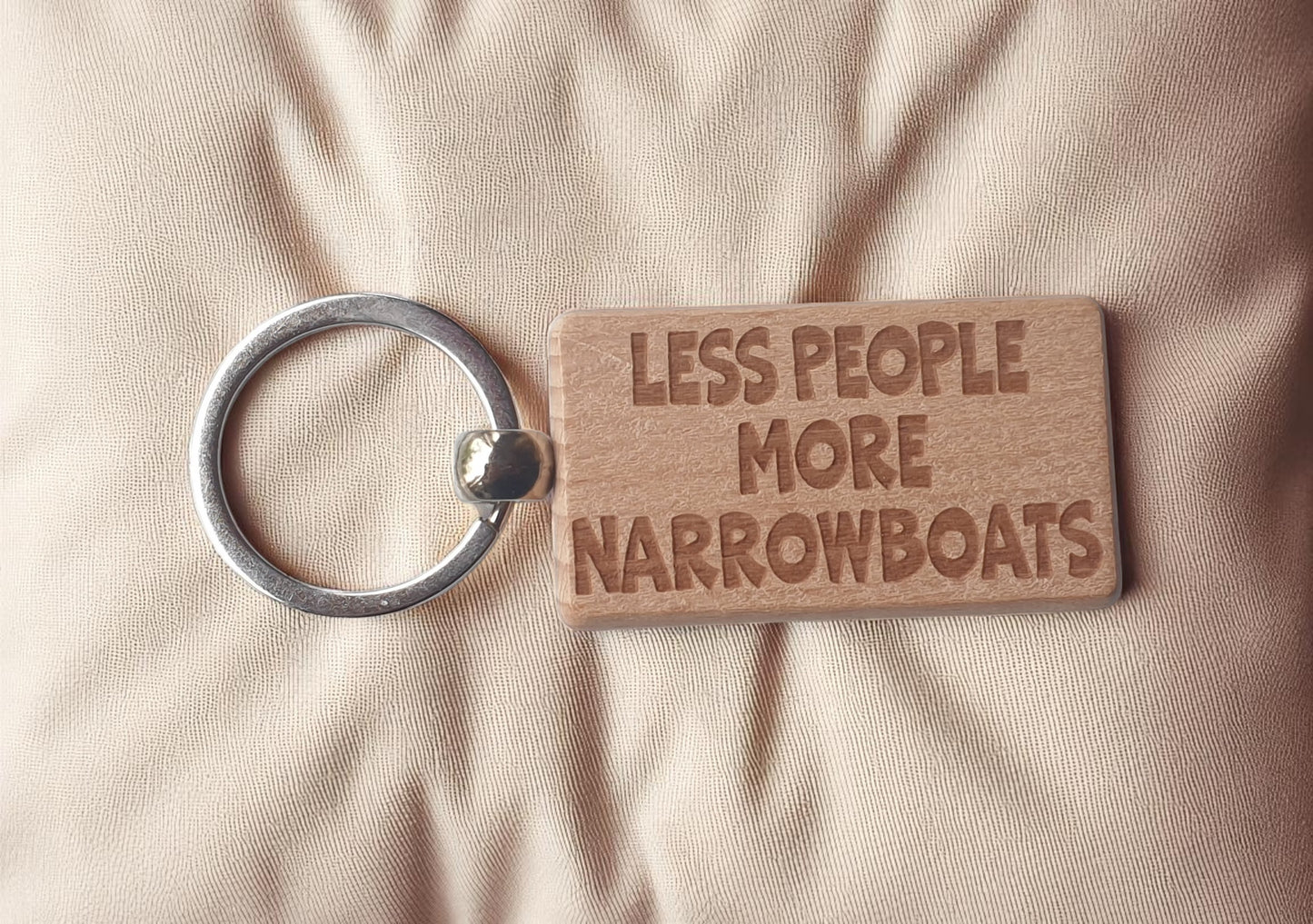 Narrowboat Keyring Gift Less People More Cute Engraved Wooden Key Fob Fun Novelty Nice Custom Boating Present