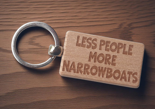 Narrowboat Keyring Gift Less People More Cute Engraved Wooden Key Fob Fun Novelty Nice Custom Boating Present