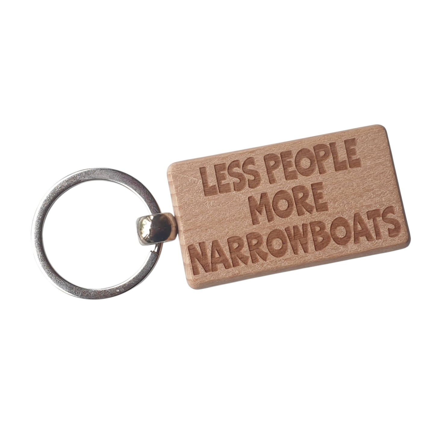 Narrowboat Keyring Gift Less People More Cute Engraved Wooden Key Fob Fun Novelty Nice Custom Boating Present