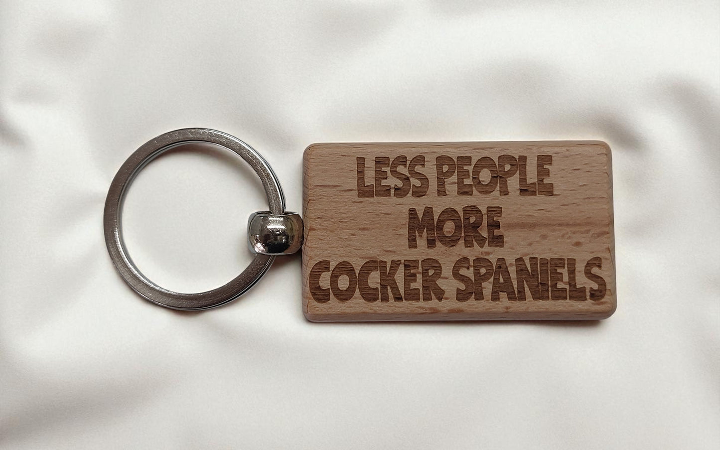 Cocker Spaniel Keyring Gift Less People More Engraved Wooden Keychain Dog Owner Present