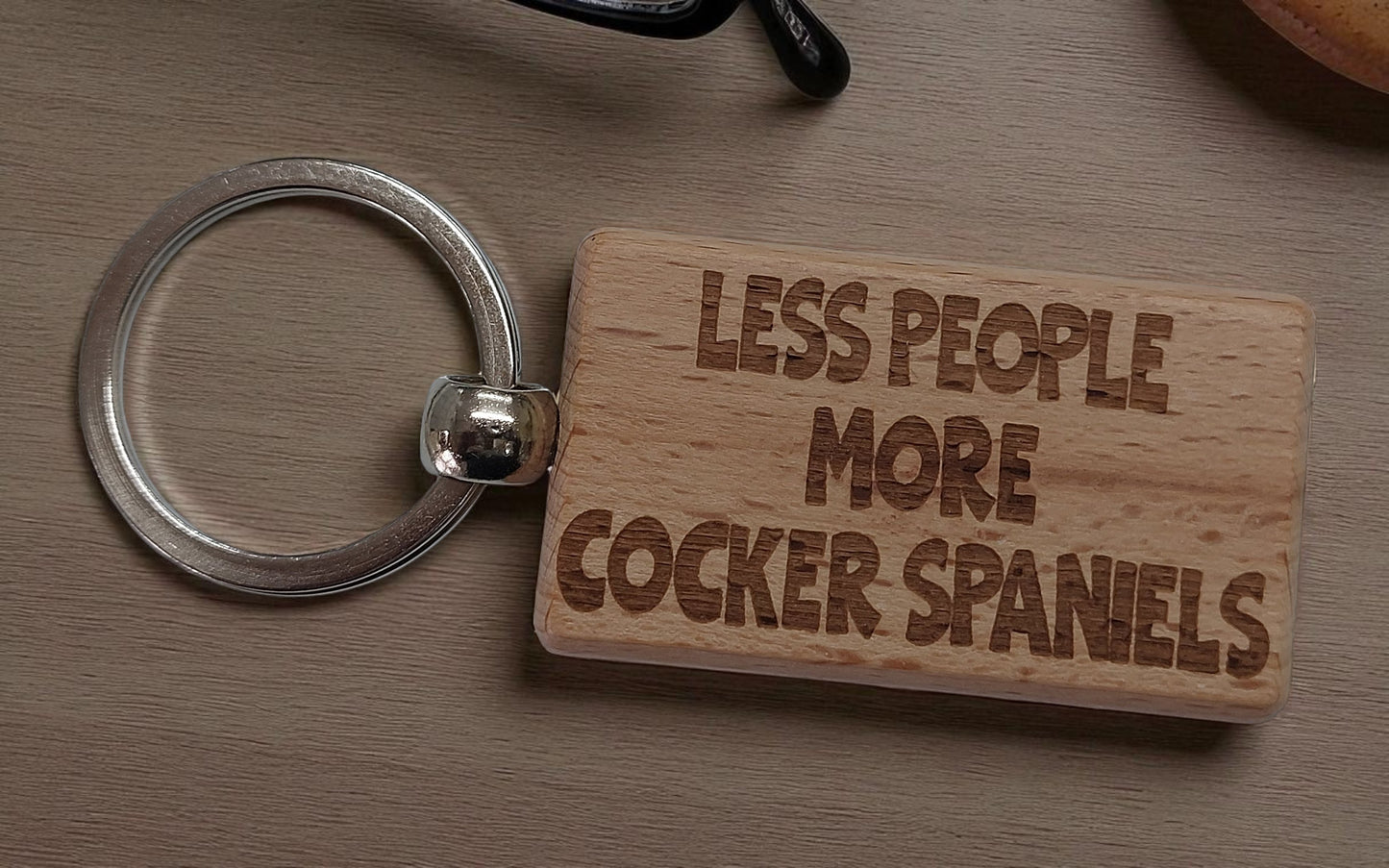 Cocker Spaniel Keyring Gift Less People More Engraved Wooden Keychain Dog Owner Present