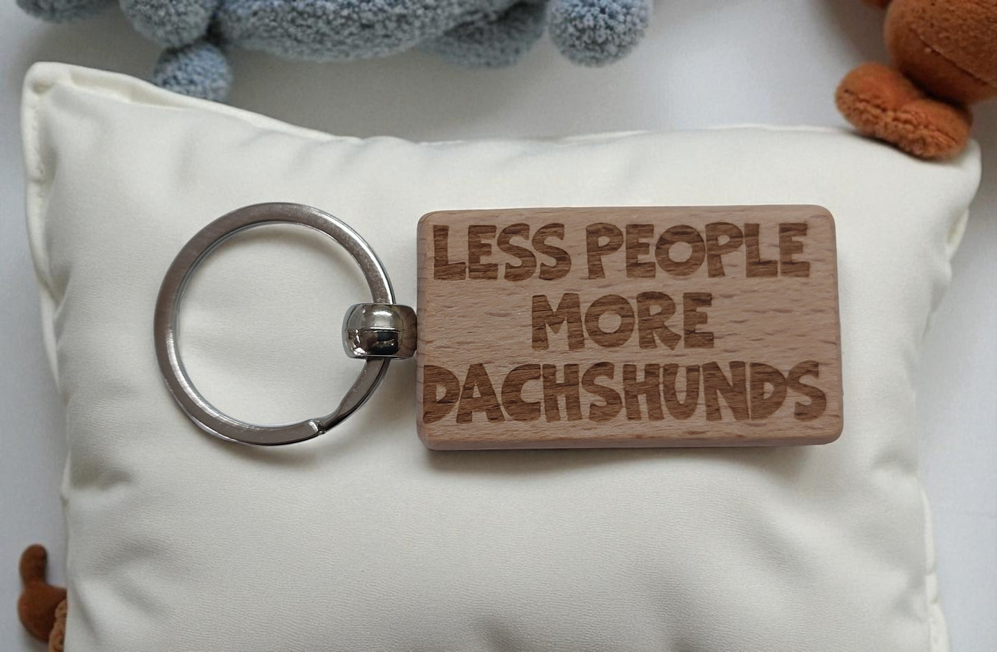 Dachshund Keyring Gift Less People More Engraved Wooden Keychain Dog Owner Present