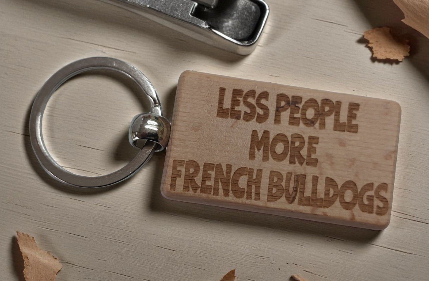 French Bulldog Keyring Gift Less People More Engraved Wooden Keychain Dog Owner Present