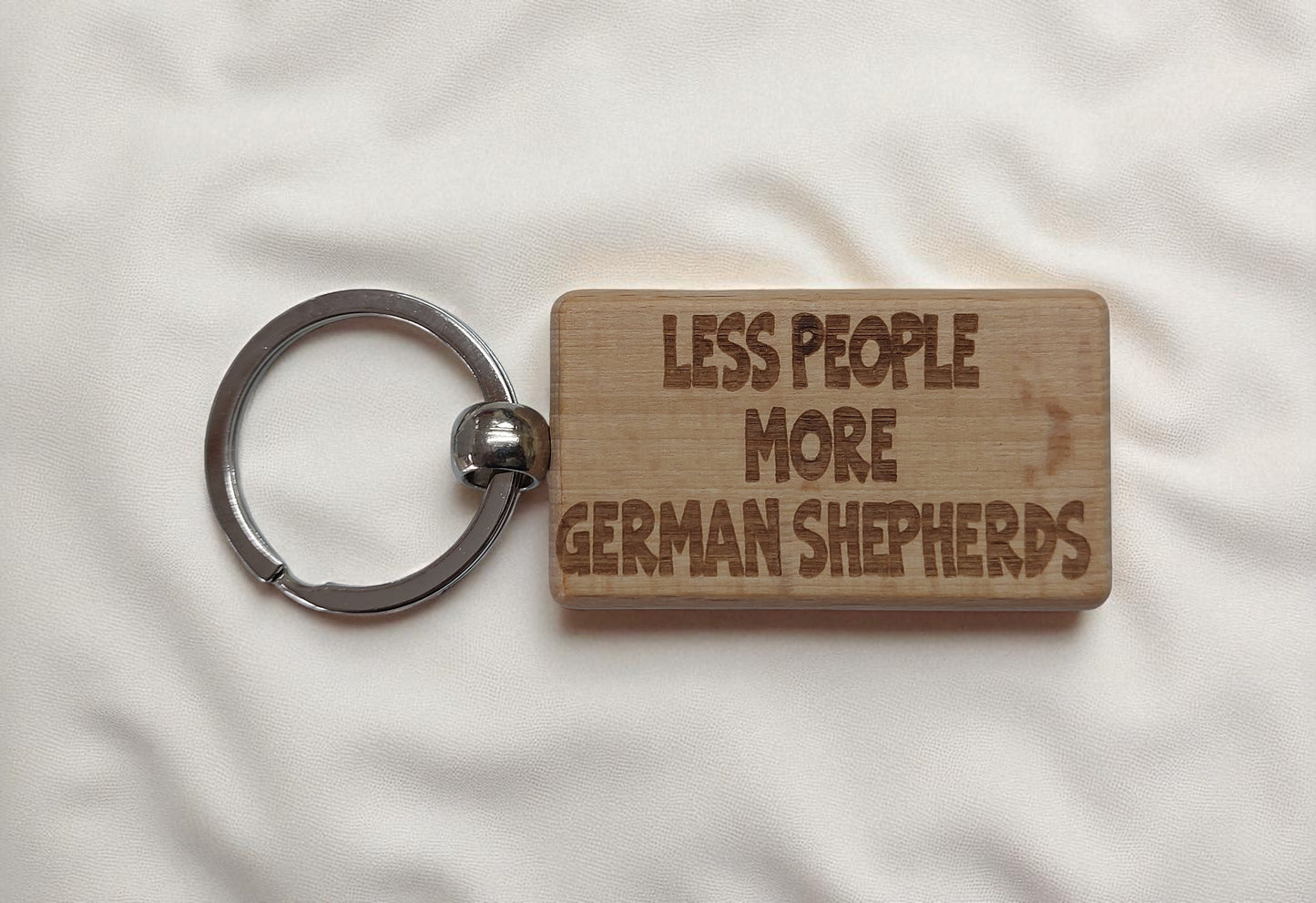German Shepherd Keyring Gift Less People More Engraved Wooden Keychain Dog Owner Present