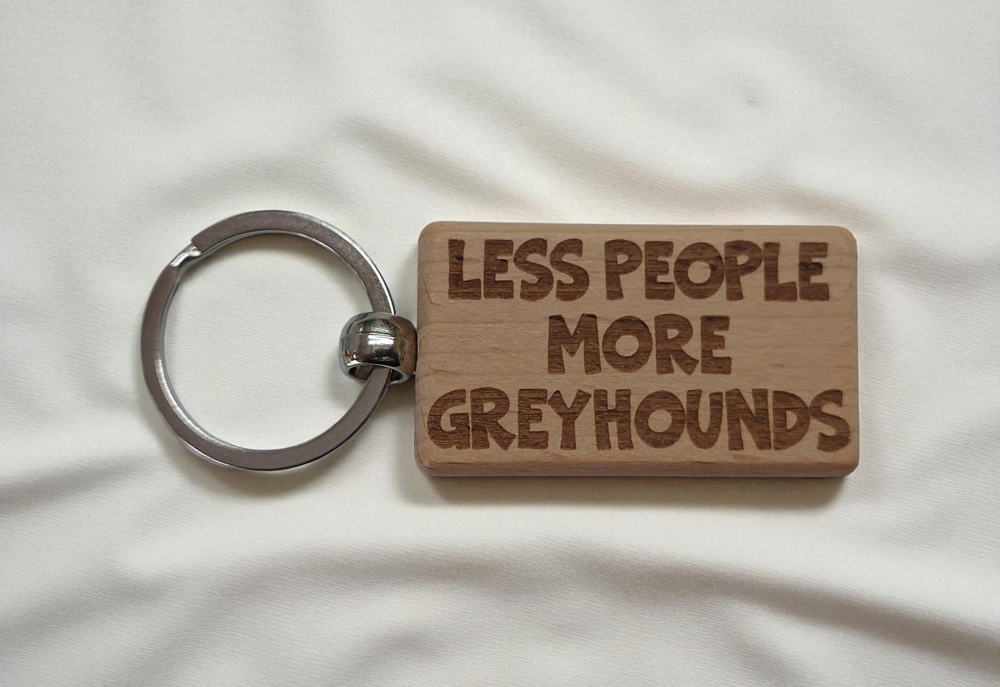 Greyhound Keyring Gift Less People More Engraved Wooden Keychain Dog Owner Present