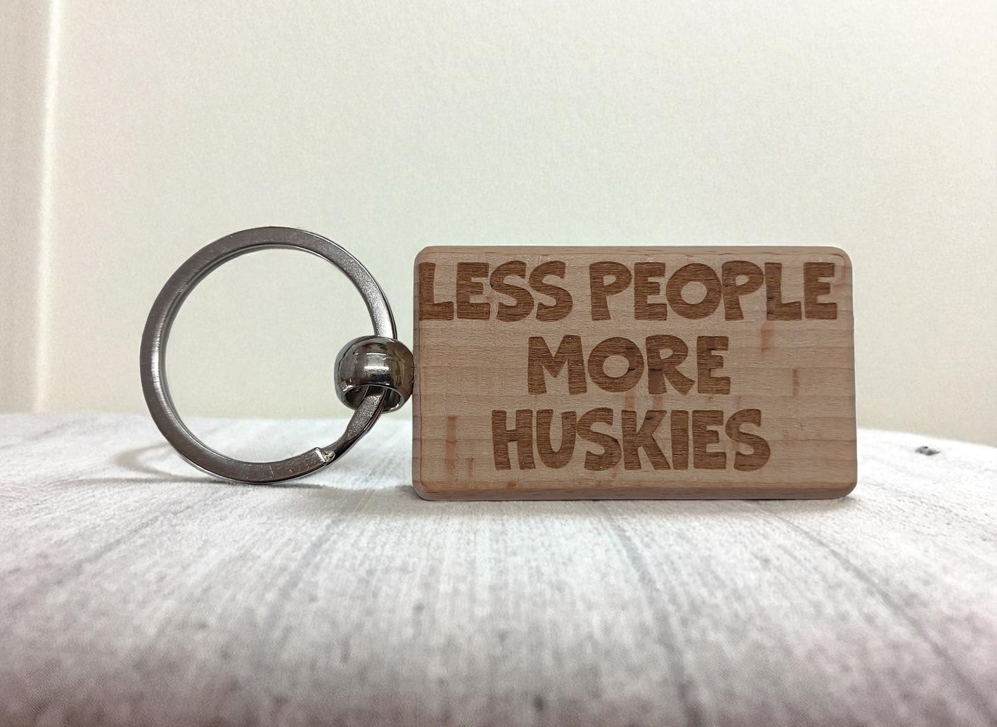 Husky Keyring Gift Less People More Engraved Wooden Keychain Dog Owner Present