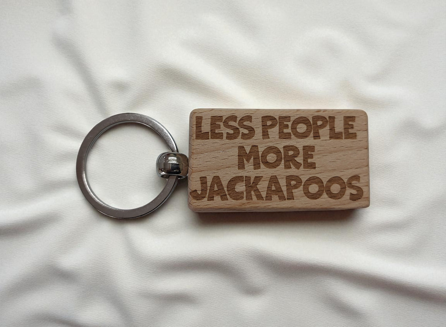 Jackapoo Keyring Gift Less People More Engraved Wooden Keychain Dog Owner Present