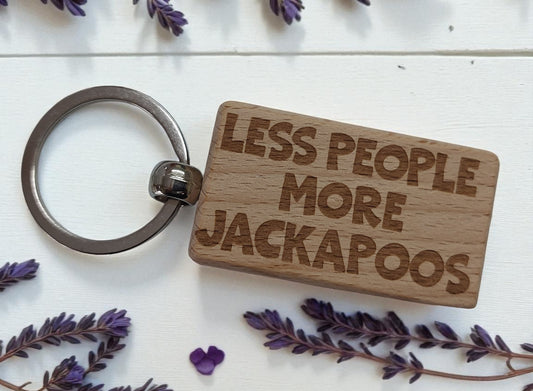 Jackapoo Keyring Gift Less People More Engraved Wooden Keychain Dog Owner Present