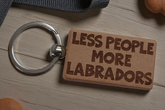 Labrador Keyring Gift Less People More Engraved Wooden Keychain Dog Owner Present