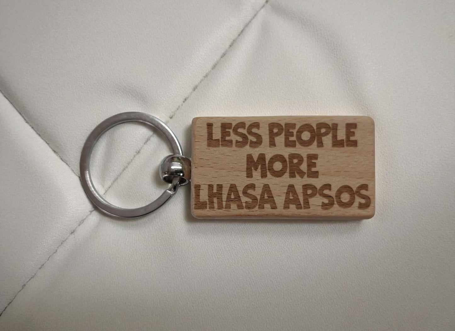 Lhasa Apso Keyring Gift Less People More Engraved Wooden Keychain Dog Owner Present