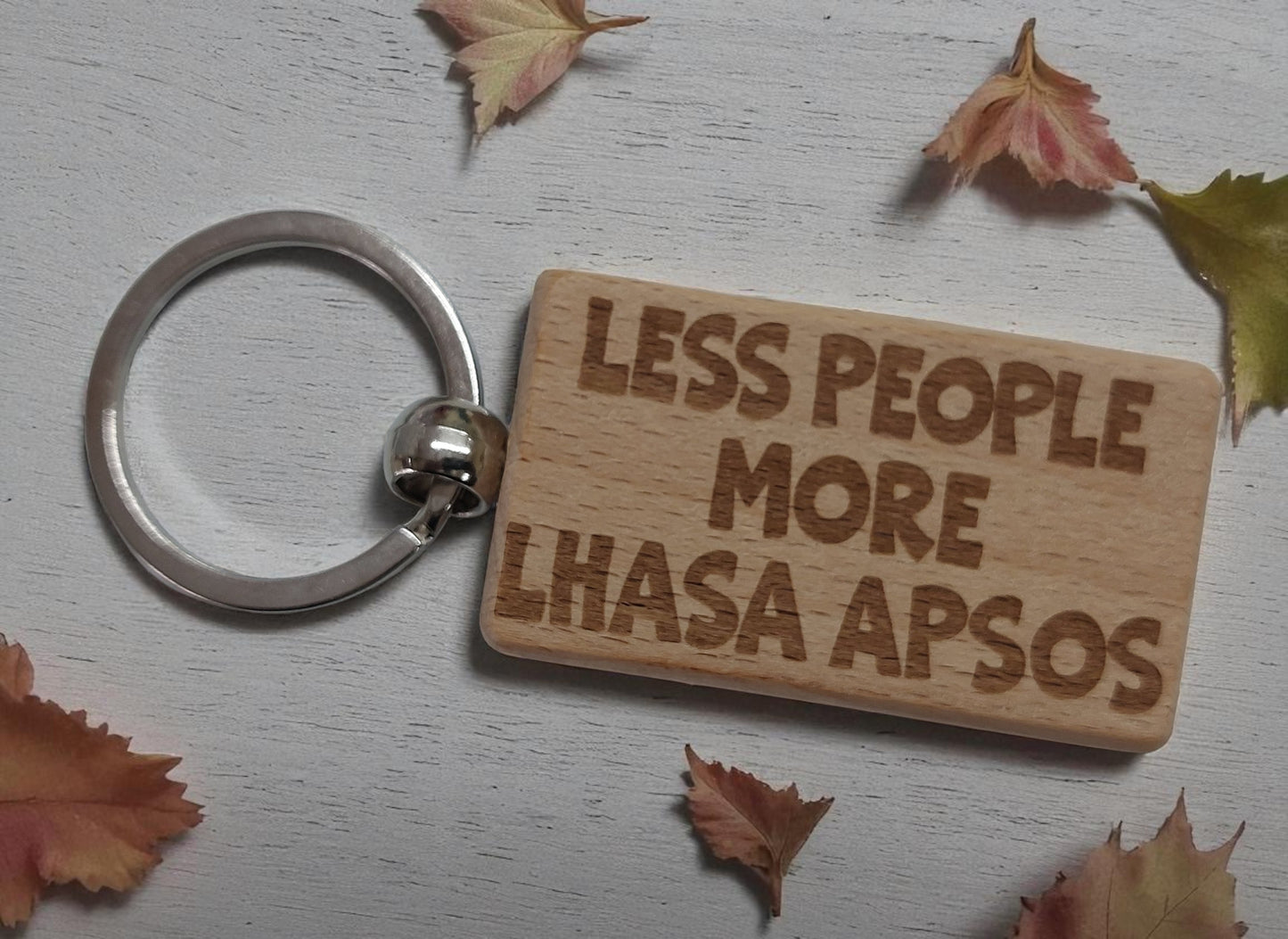 Lhasa Apso Keyring Gift Less People More Engraved Wooden Keychain Dog Owner Present