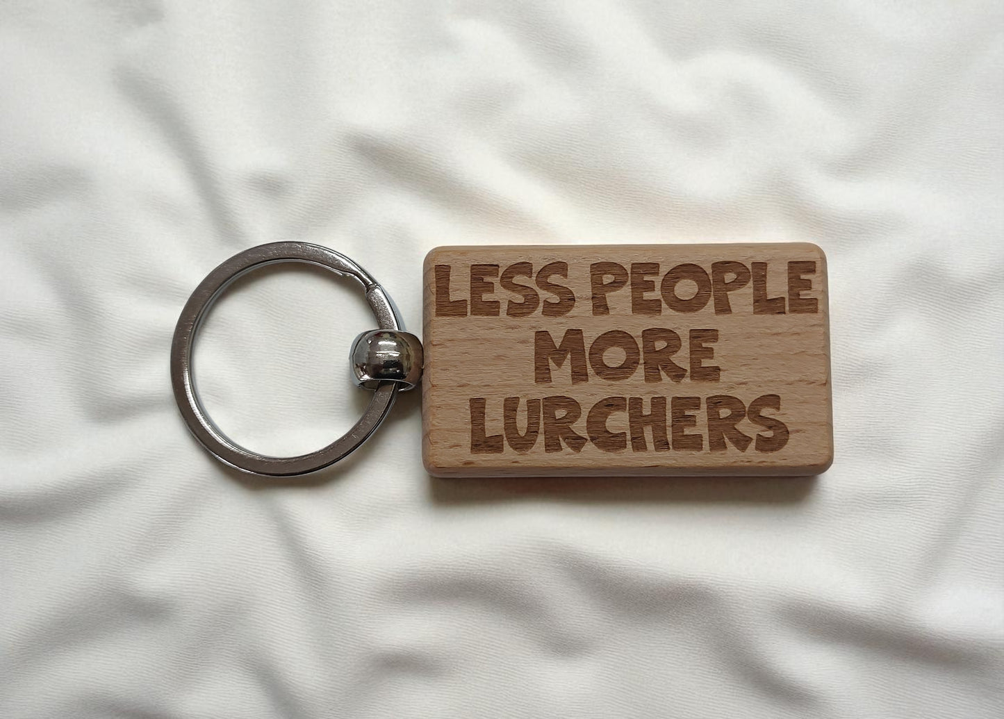 Lurcher Keyring Gift Less People More Engraved Wooden Keychain Dog Owner Present