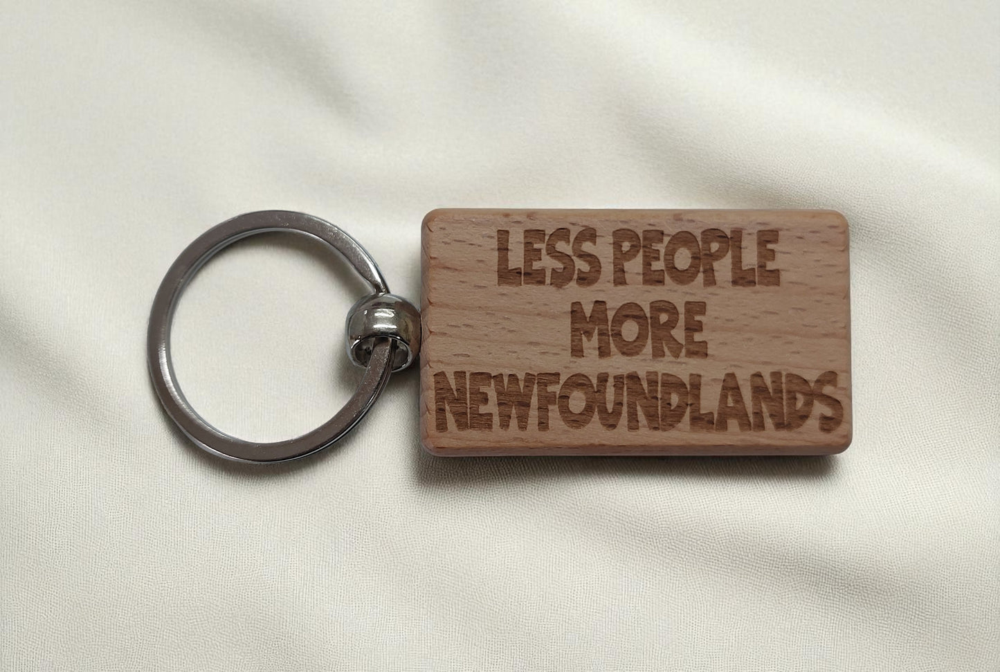 Newfoundland Keyring Gift Less People More Engraved Wooden Keychain Dog Owner Present
