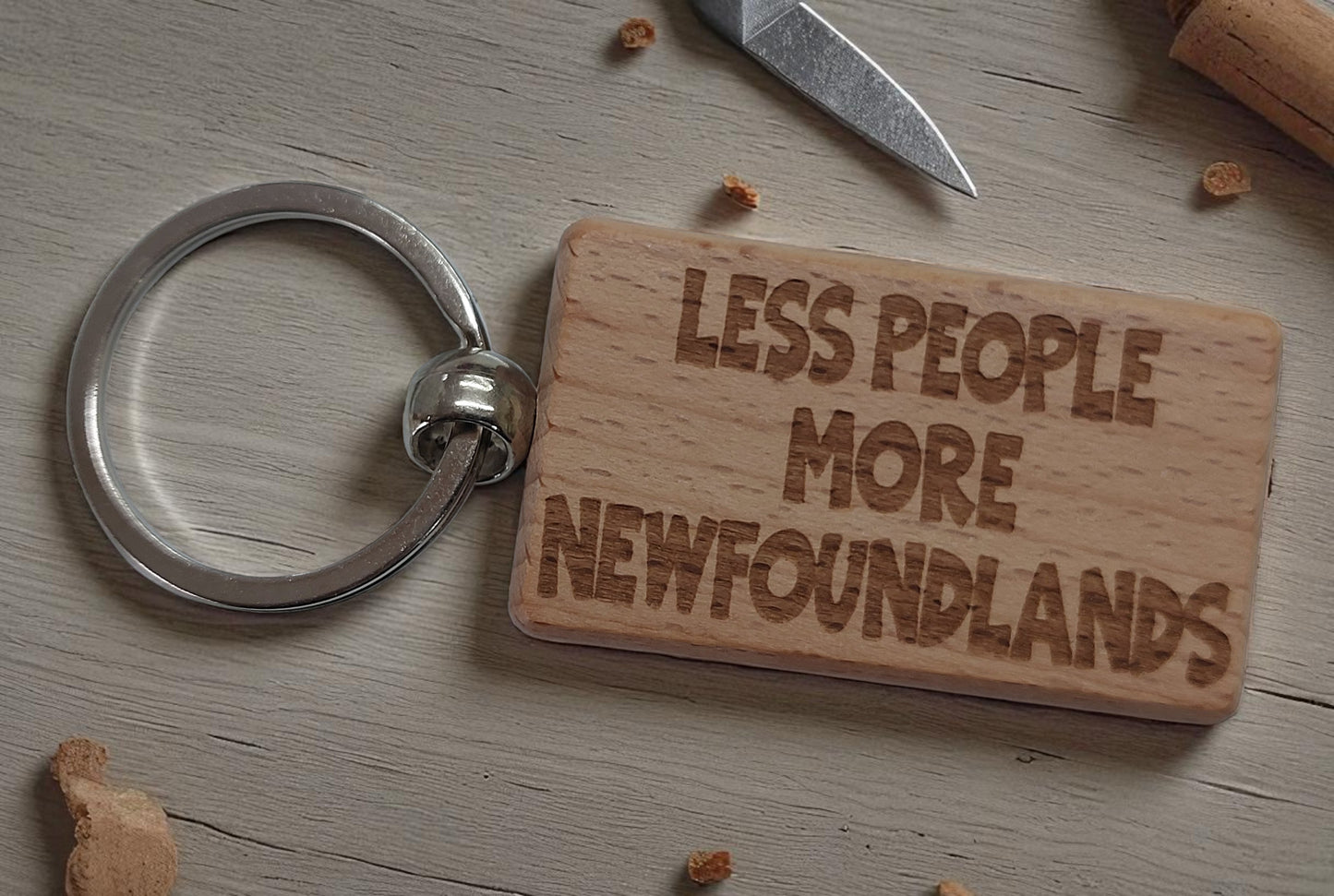 Newfoundland Keyring Gift Less People More Engraved Wooden Keychain Dog Owner Present
